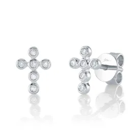 0.07CT DIAMOND BEZEL CROSS STUD EARRING