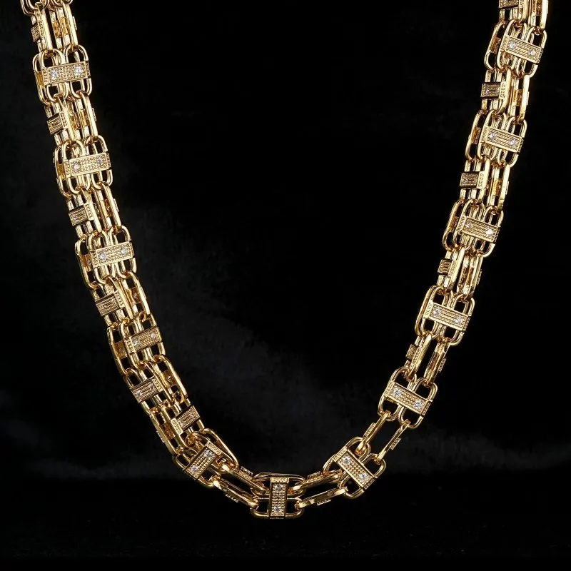 12mm Gold Filled Bonded Cage Chain with Stones 32 Inches