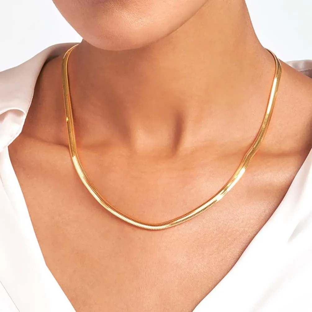 14k Solid Yellow Gold 2.5mm Herringbone Chain Necklace with Lobster Lock