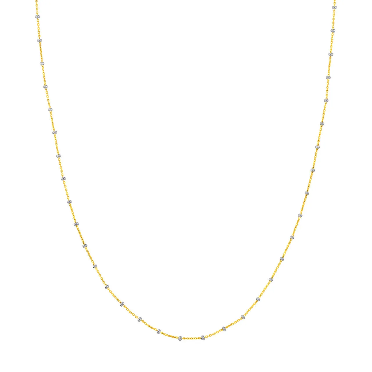 14k Two-Tone Gold 1.80mm Two-Tone Saturn Bead Chain Necklace with Spring Ring