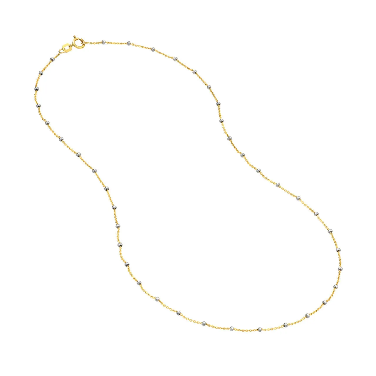 14k Two-Tone Gold 1.80mm Two-Tone Saturn Bead Chain Necklace with Spring Ring