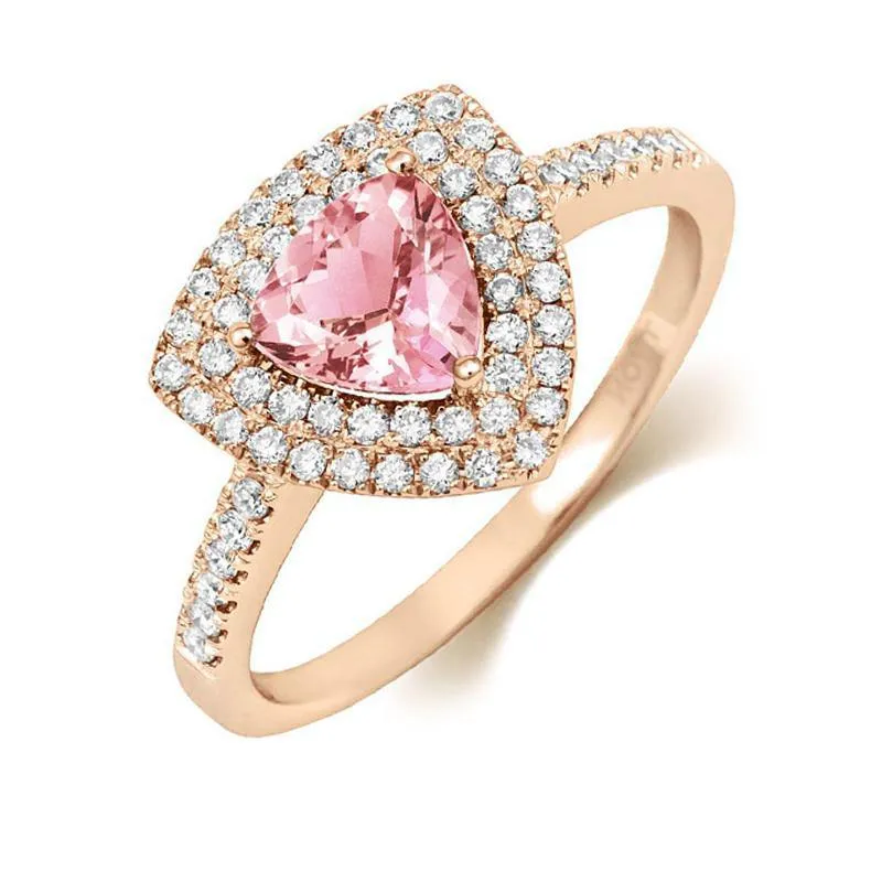 18ct Rose Gold Morganite and Diamond Trillion Cut Ring