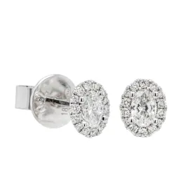 18ct White Gold .38ct Oval Cut Diamond Halo Earrings