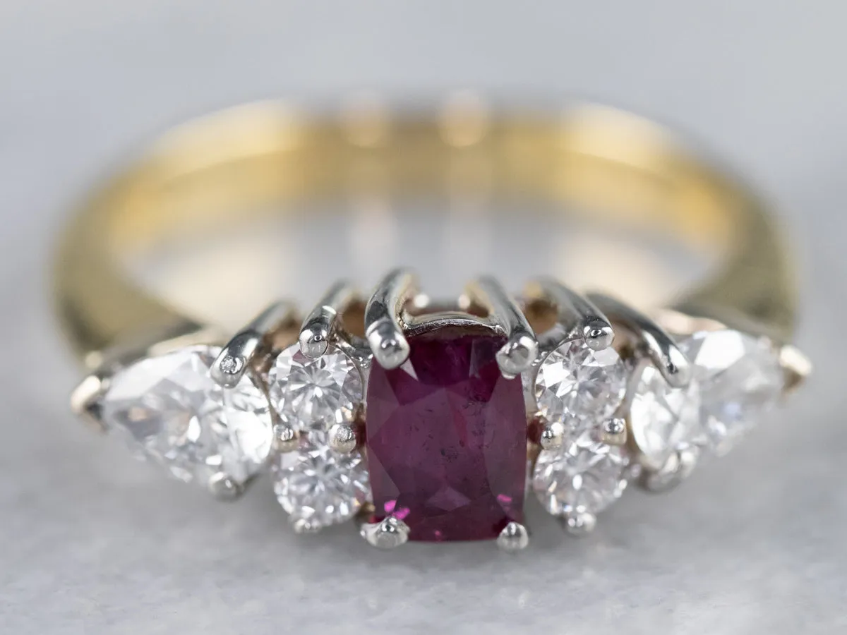 18K Gold Ruby and Diamond Engagement Ring