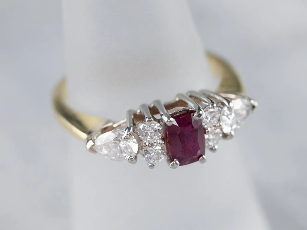 18K Gold Ruby and Diamond Engagement Ring