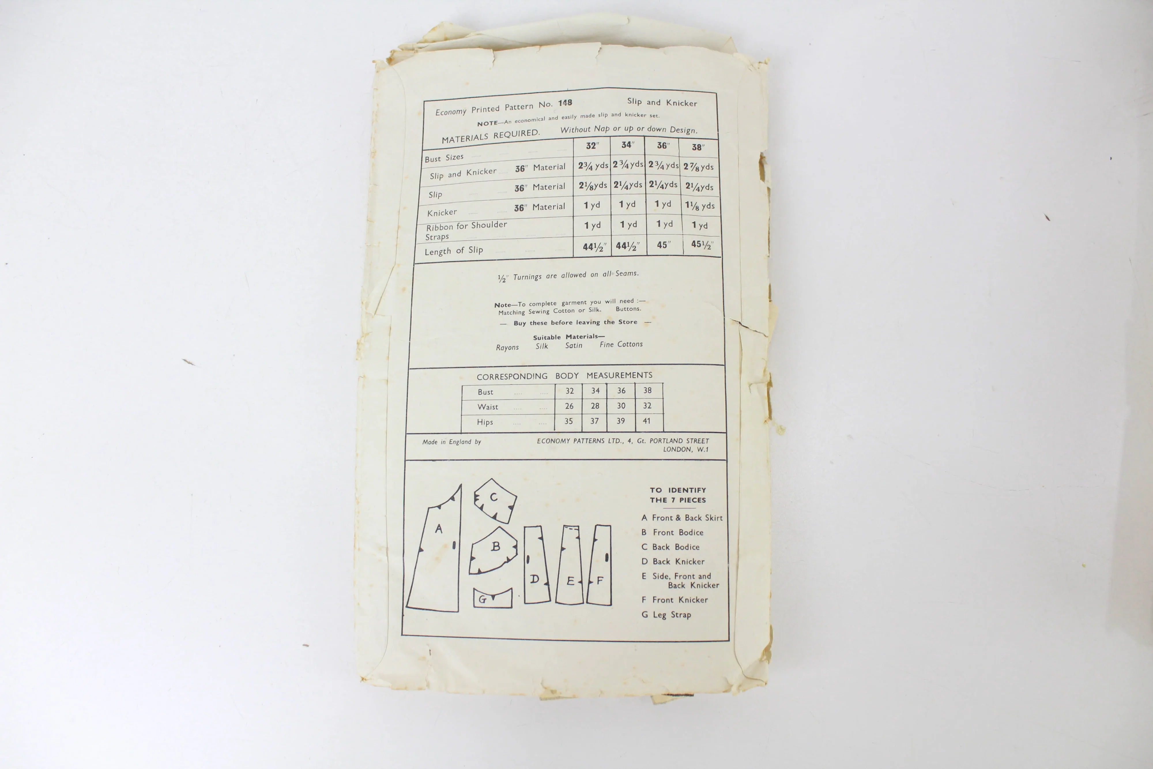 1940s Petticoat Slip and Knickers Sewing Pattern Economy Design 148, Bust 36