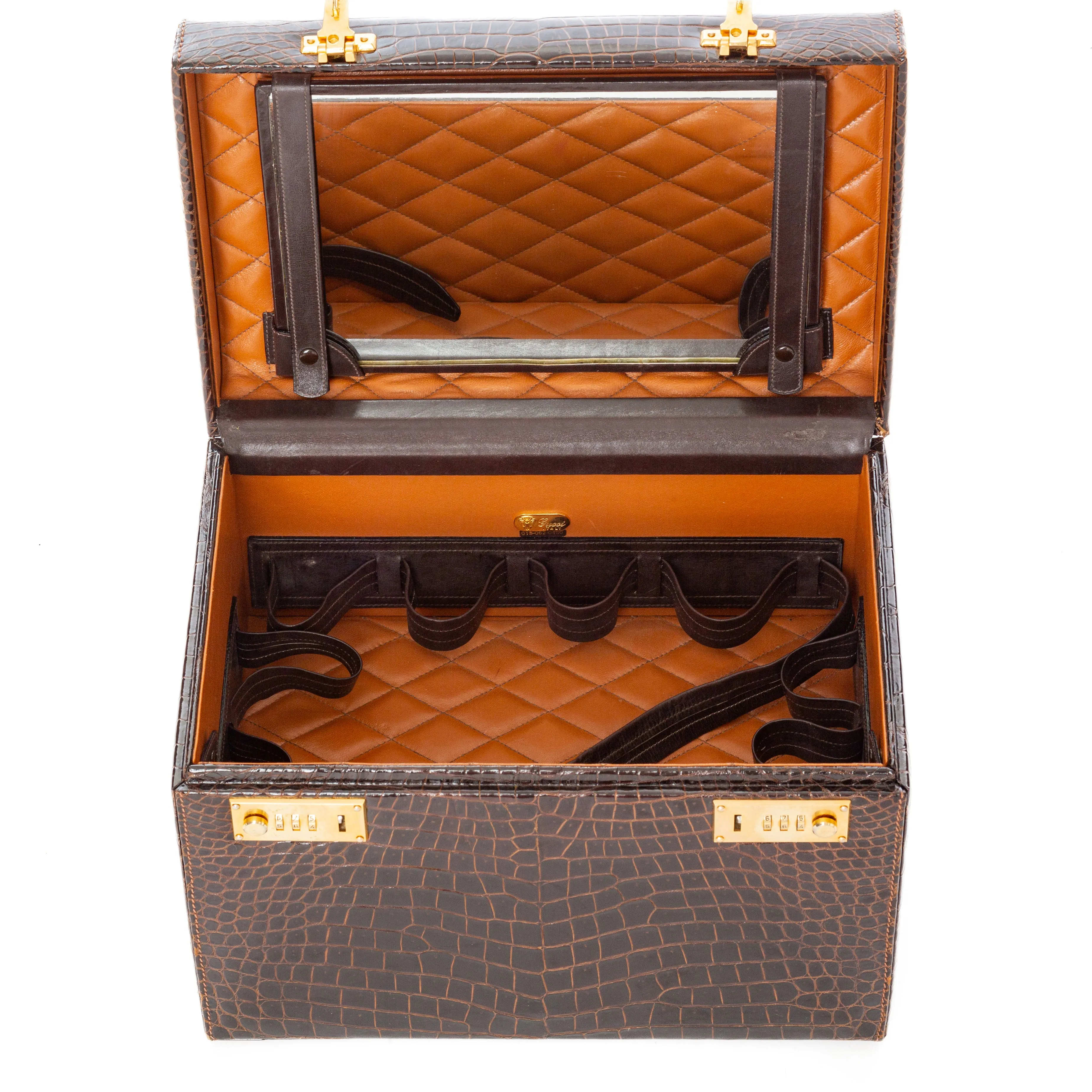 1970s Brown Crocodile Leather Travel Case