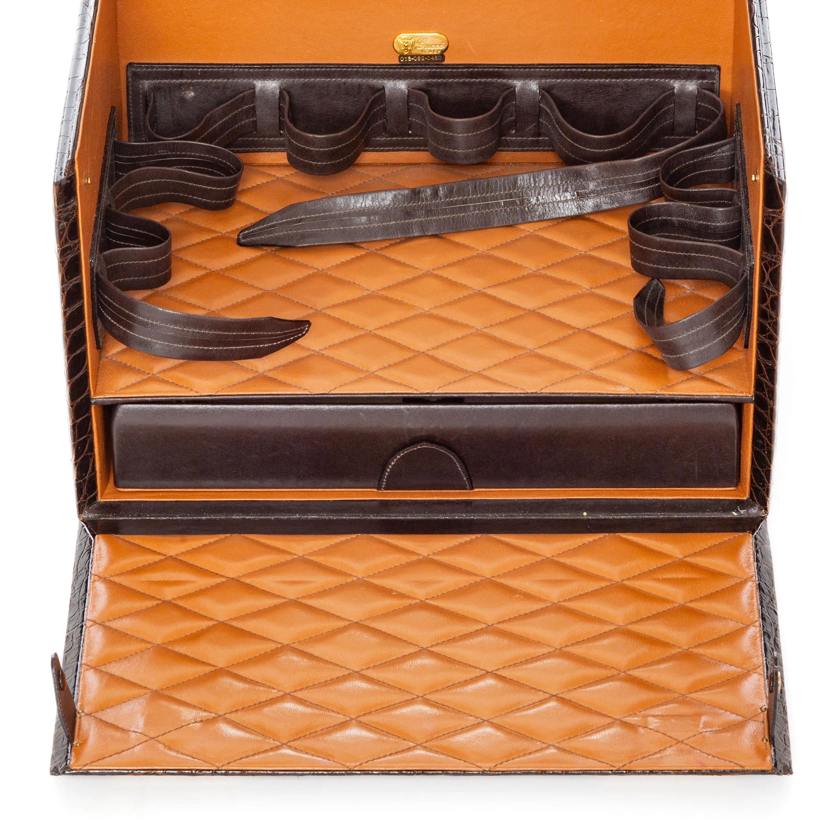 1970s Brown Crocodile Leather Travel Case