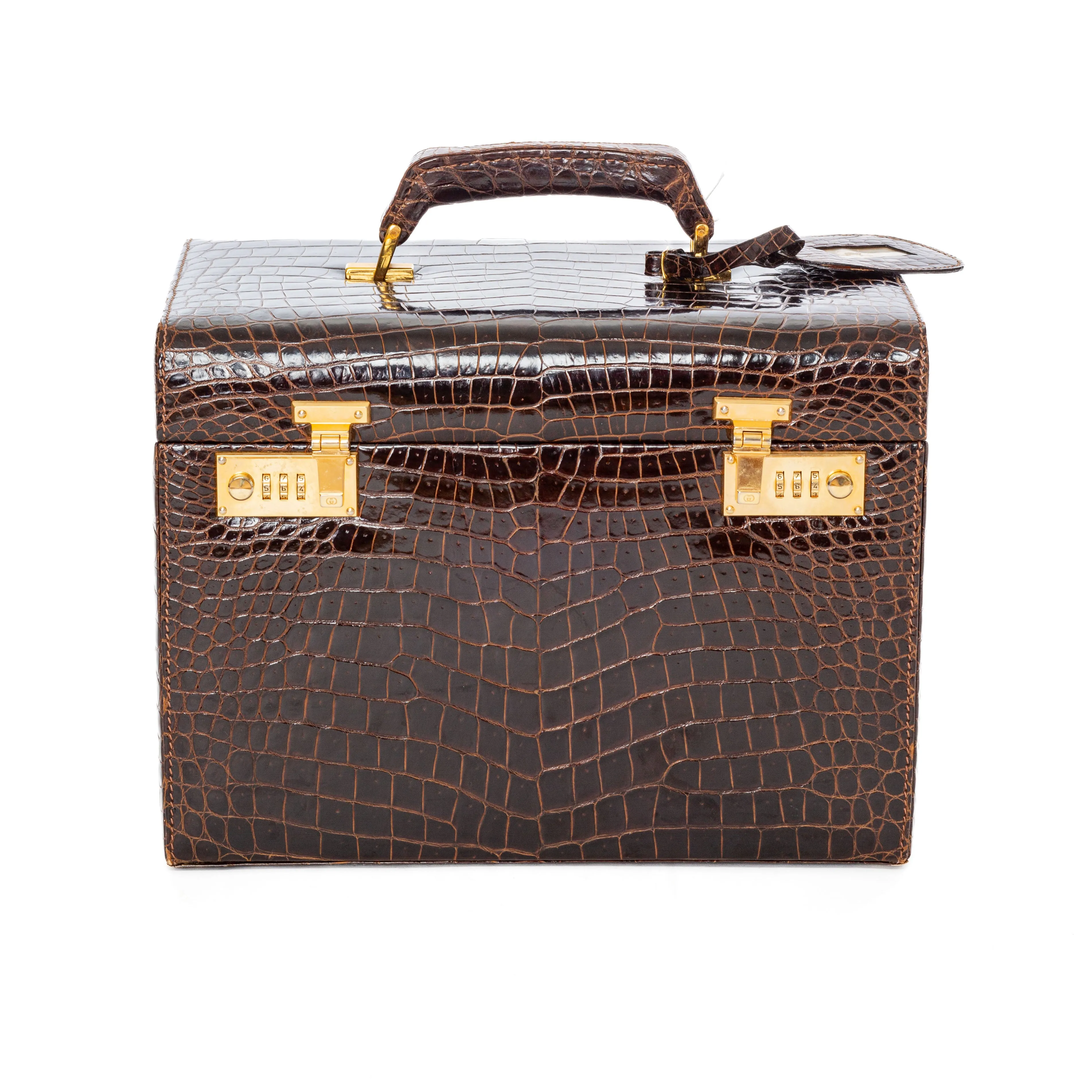 1970s Brown Crocodile Leather Travel Case