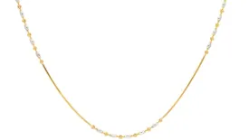 22K Multi Tone Gold Thin Necklace W/ Moon Cut Gold Beads, 16 inches