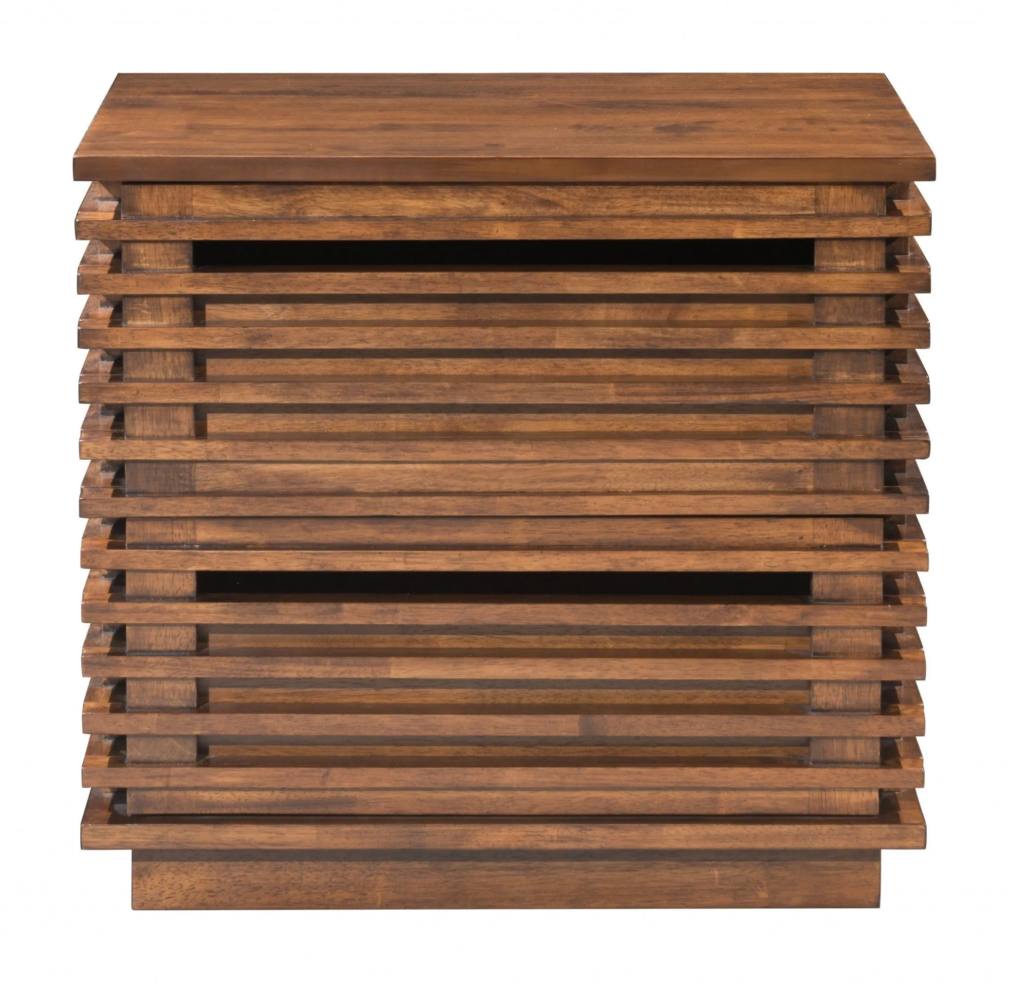 22" Walnut Solid Wood Modern Slat Design End Table with Drawers By Homeroots