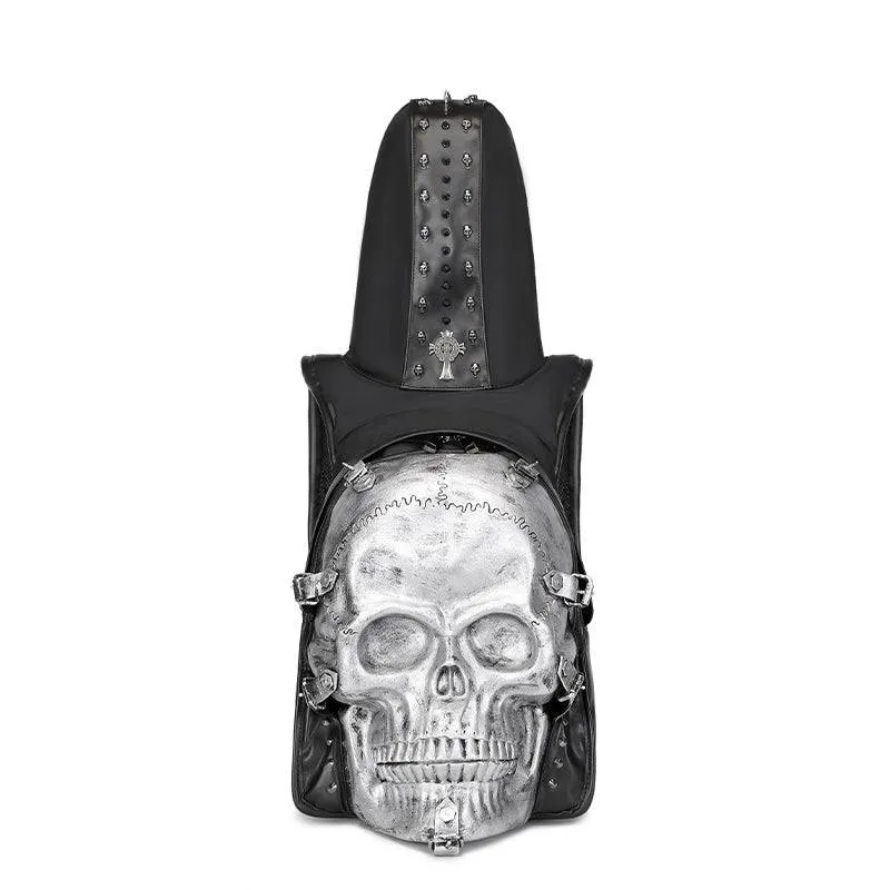 3D Skull Backpack Rivets Skull Backpack With Hoodie Cap