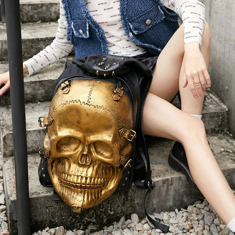 3D Skull Backpack Rivets Skull Backpack With Hoodie Cap