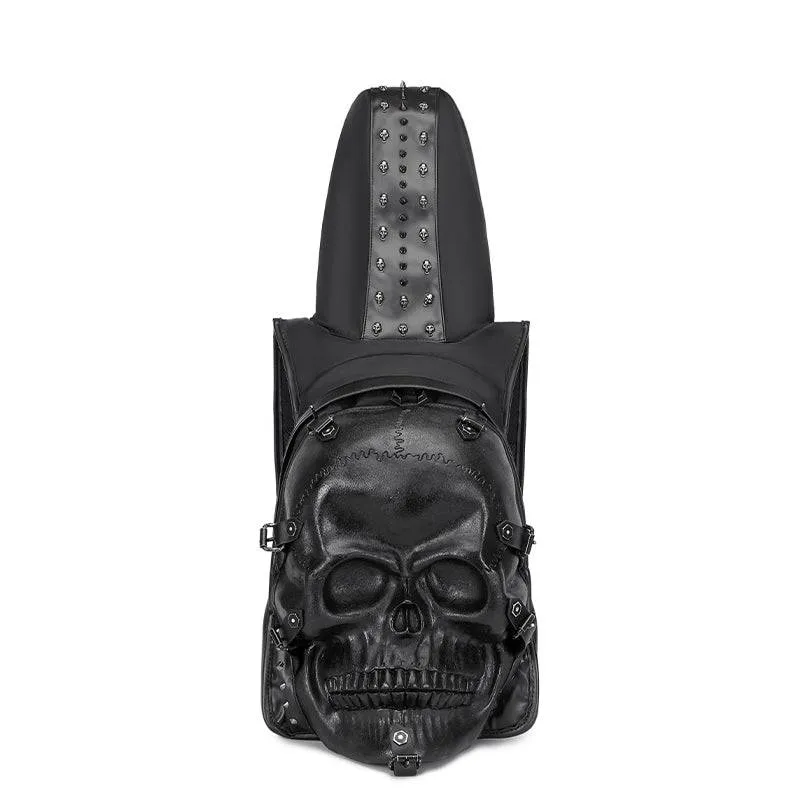 3D Skull Backpack Rivets Skull Backpack With Hoodie Cap