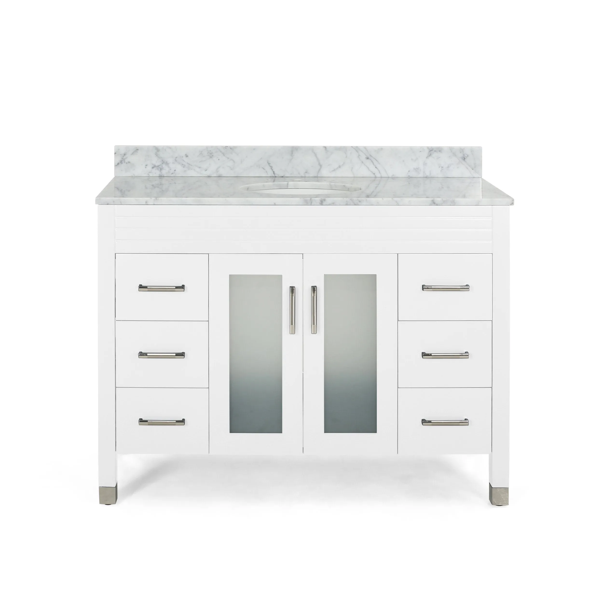 48" Wood Single Sink Bathroom Vanity with Marble Counter Top with Carrara White Marble - NH319703