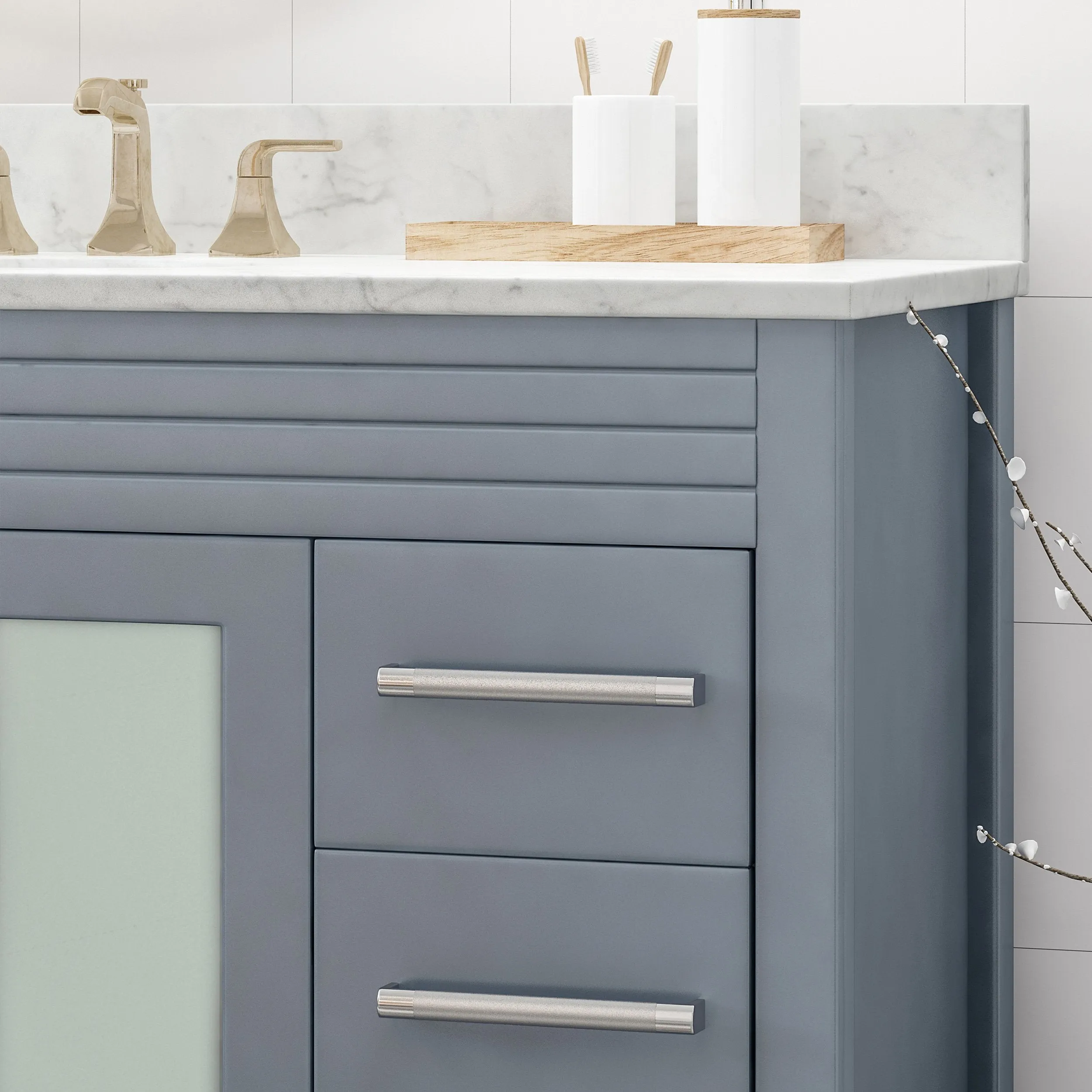 48" Wood Single Sink Bathroom Vanity with Marble Counter Top with Carrara White Marble - NH319703