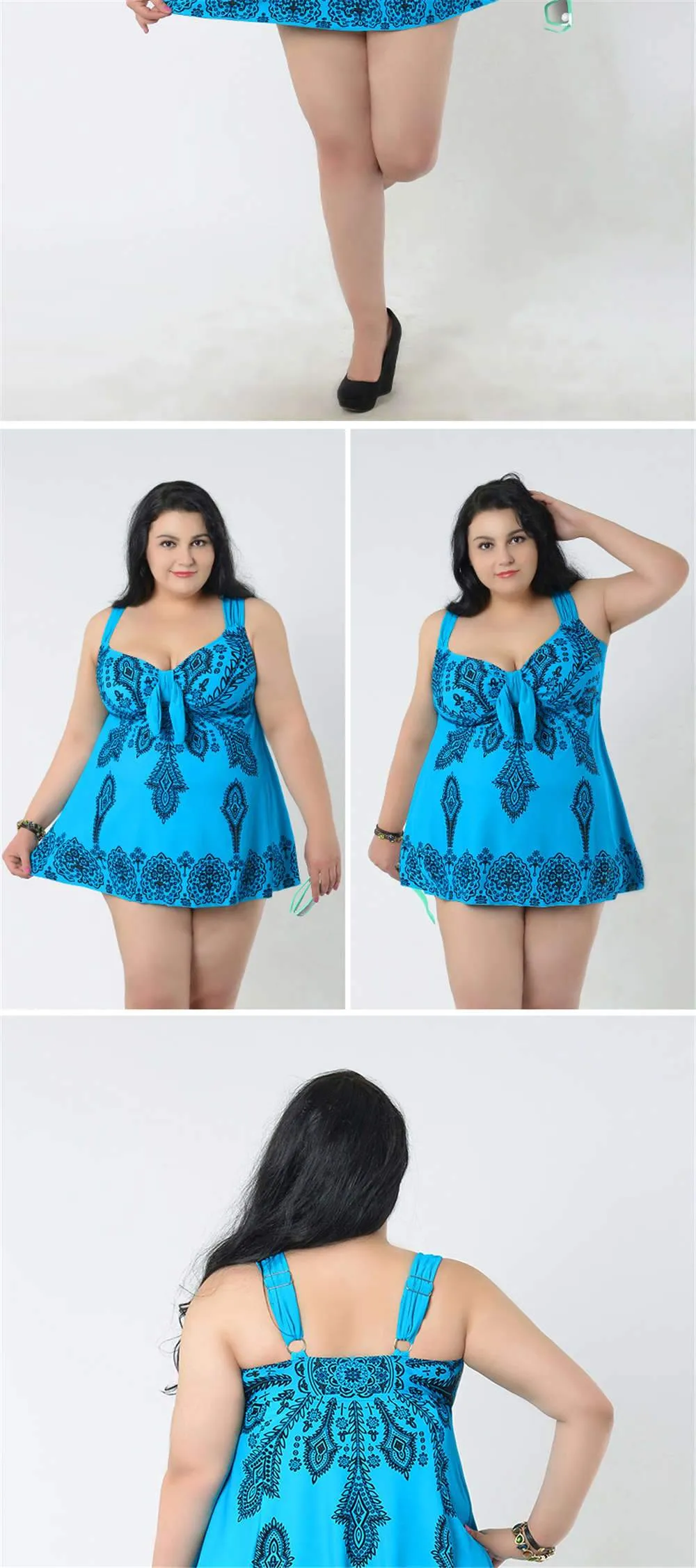 4XL-10XL Plus Size Bathing Suit One Piece Push Up Swimsuit Skirt