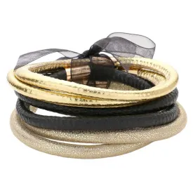 6pcs Faux Leather Tube Bangle Bracelets