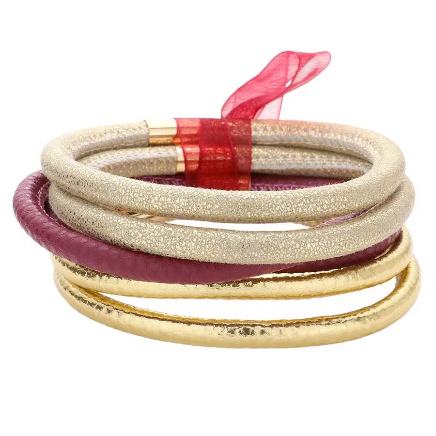 6pcs Faux Leather Tube Bangle Bracelets
