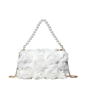 AD Elegant Rose Design Shoulder Chain Bag, White