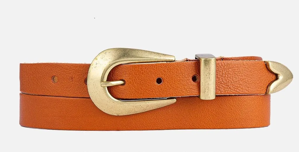 Adrie | Skinny Leather Belt with Horseshoe Buckle and Tip