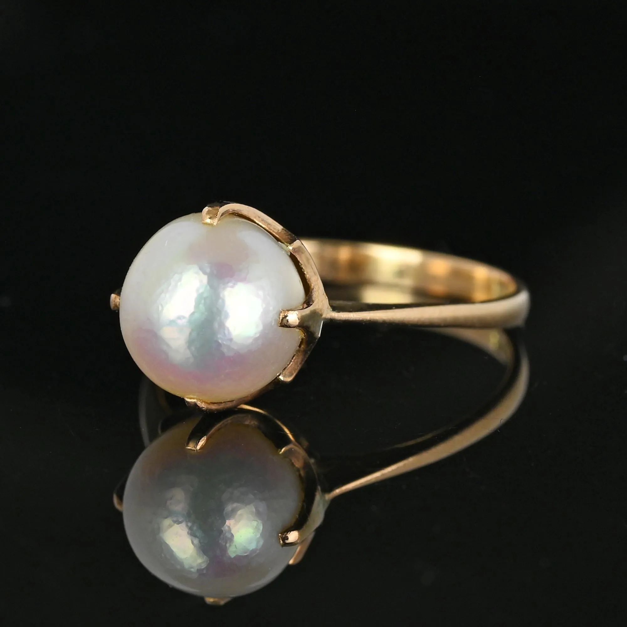 Antique 14K Gold Claw Set Akoya Pearl Solitaire Ring