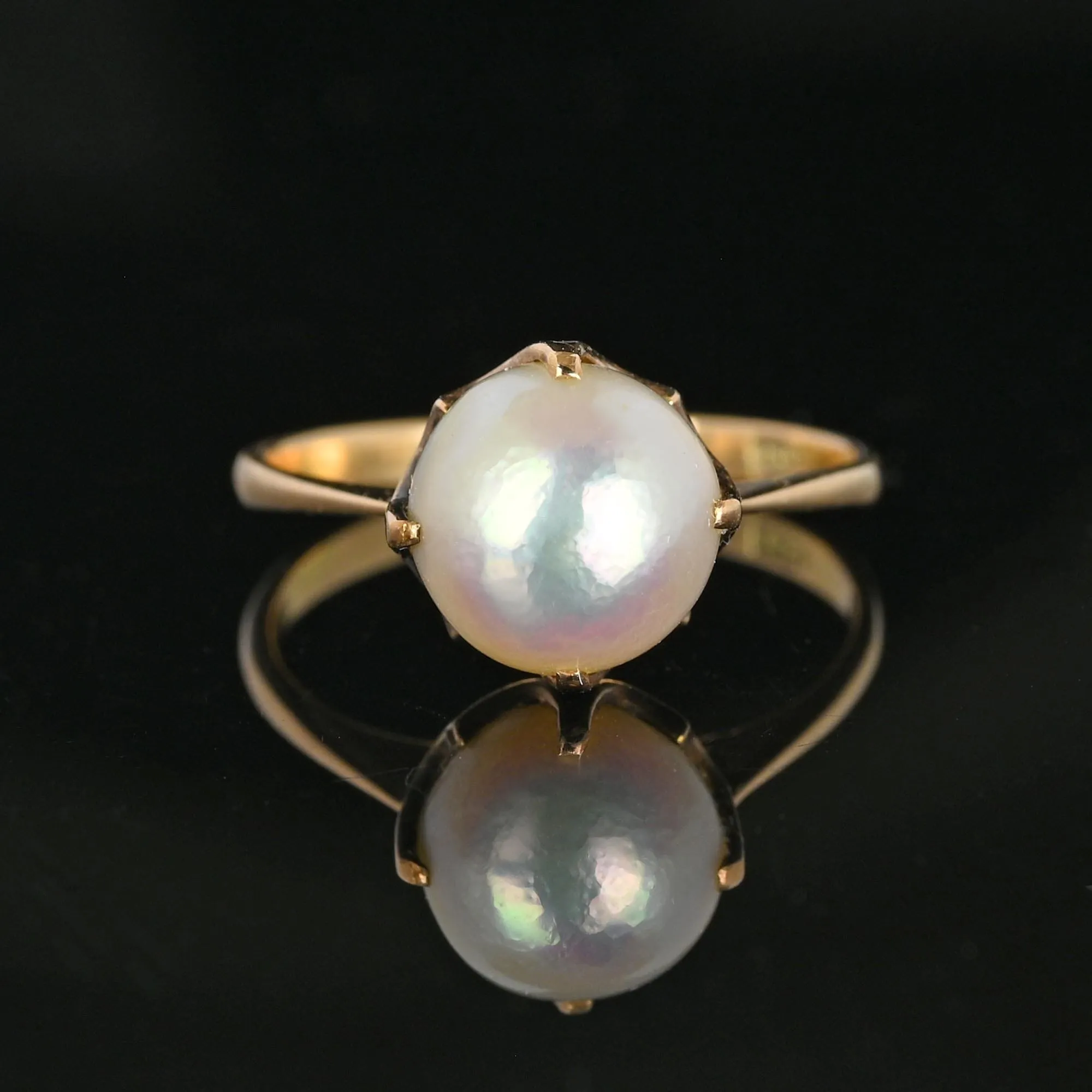 Antique 14K Gold Claw Set Akoya Pearl Solitaire Ring