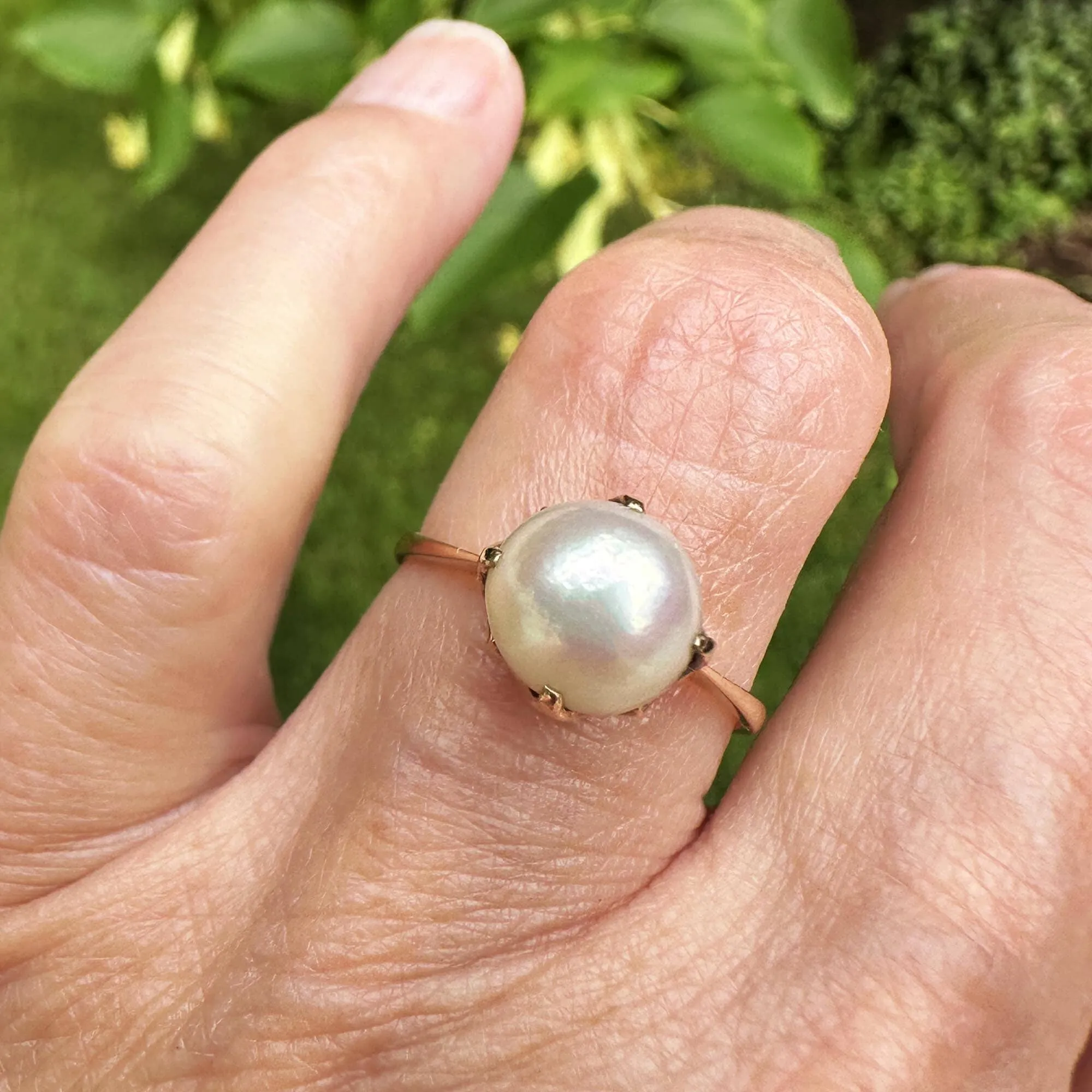 Antique 14K Gold Claw Set Akoya Pearl Solitaire Ring