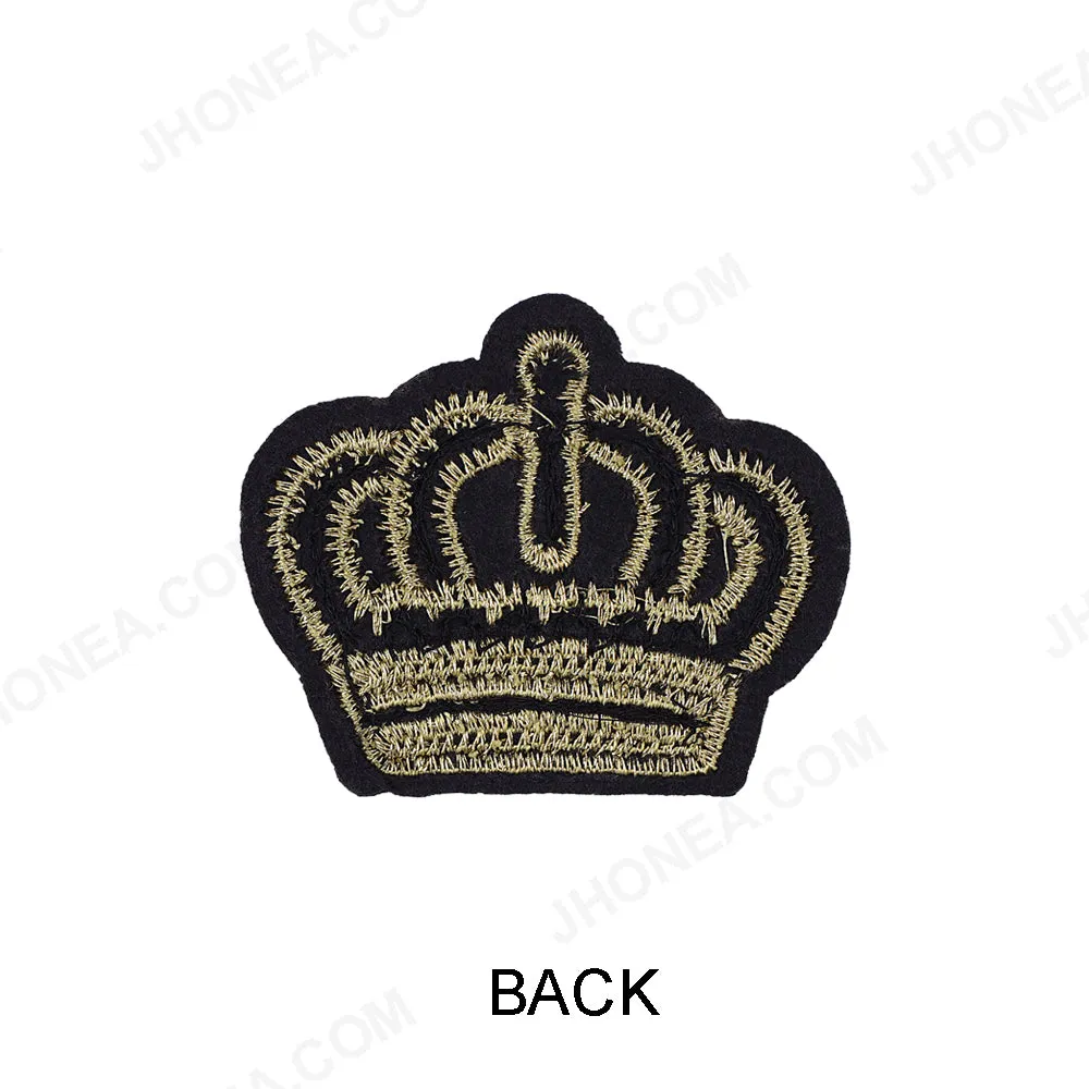 Attractive Black with Gold Embroidery Beaded Crown Patch