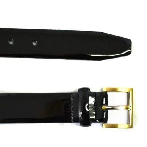 AURORA - Women's Black Genuine Leather Patent Belt with Gold Buckle