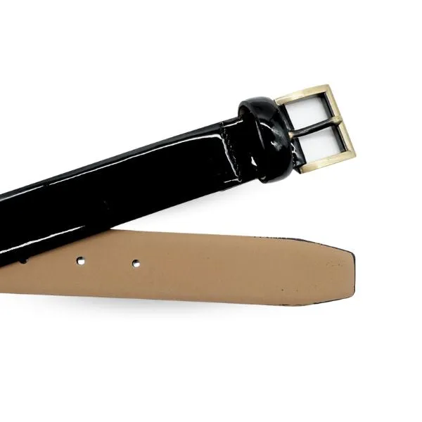 AURORA - Women's Black Genuine Leather Patent Belt with Gold Buckle