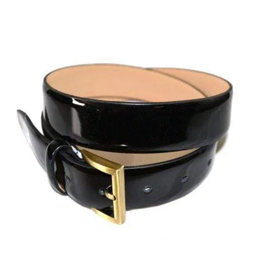 AURORA - Women's Black Genuine Leather Patent Belt with Gold Buckle