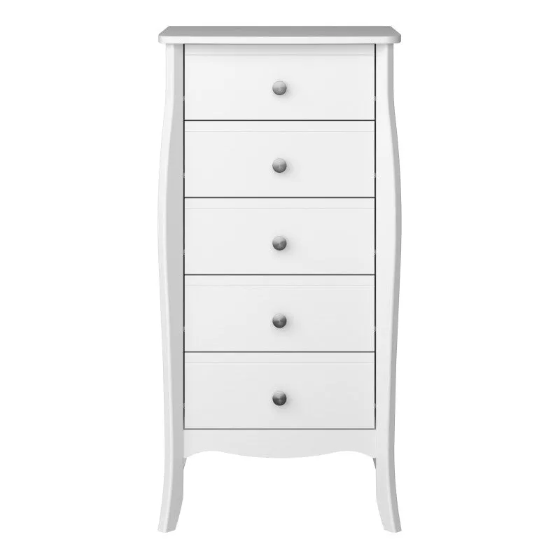 Baroque 5 Drawer Narrow White Chest Of Drawer