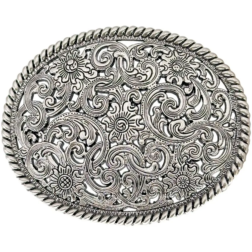 Belt Buckle ~ Silver Floral