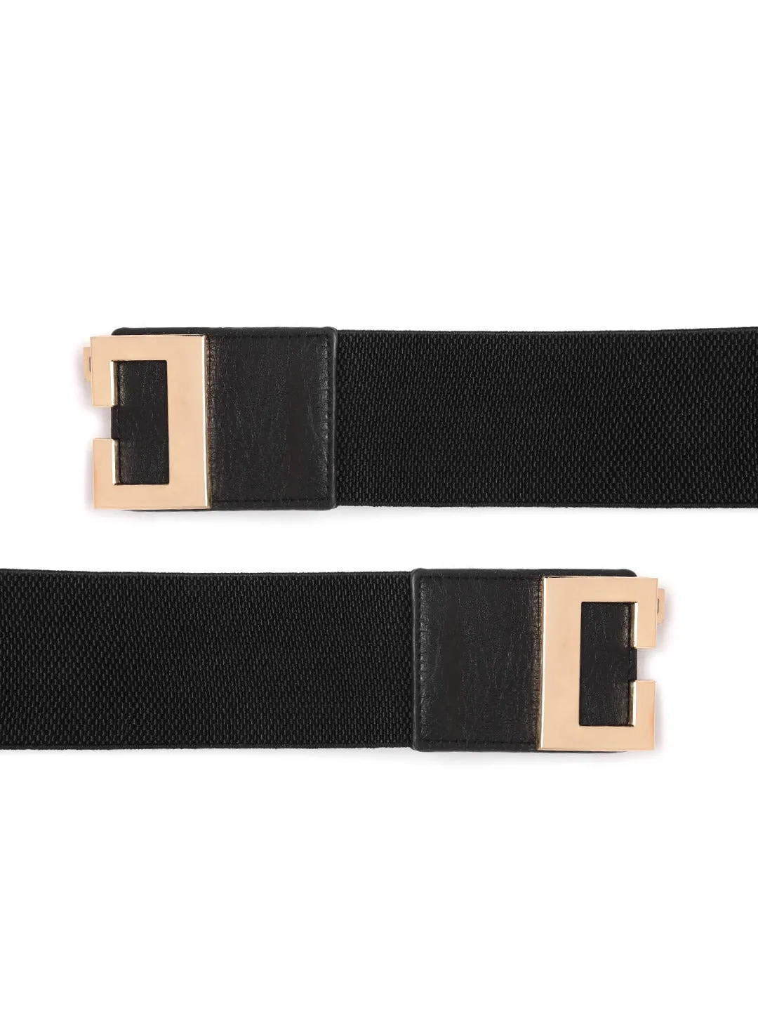 Berrylush Women Black Elastic Strap Double G Buckle Belt