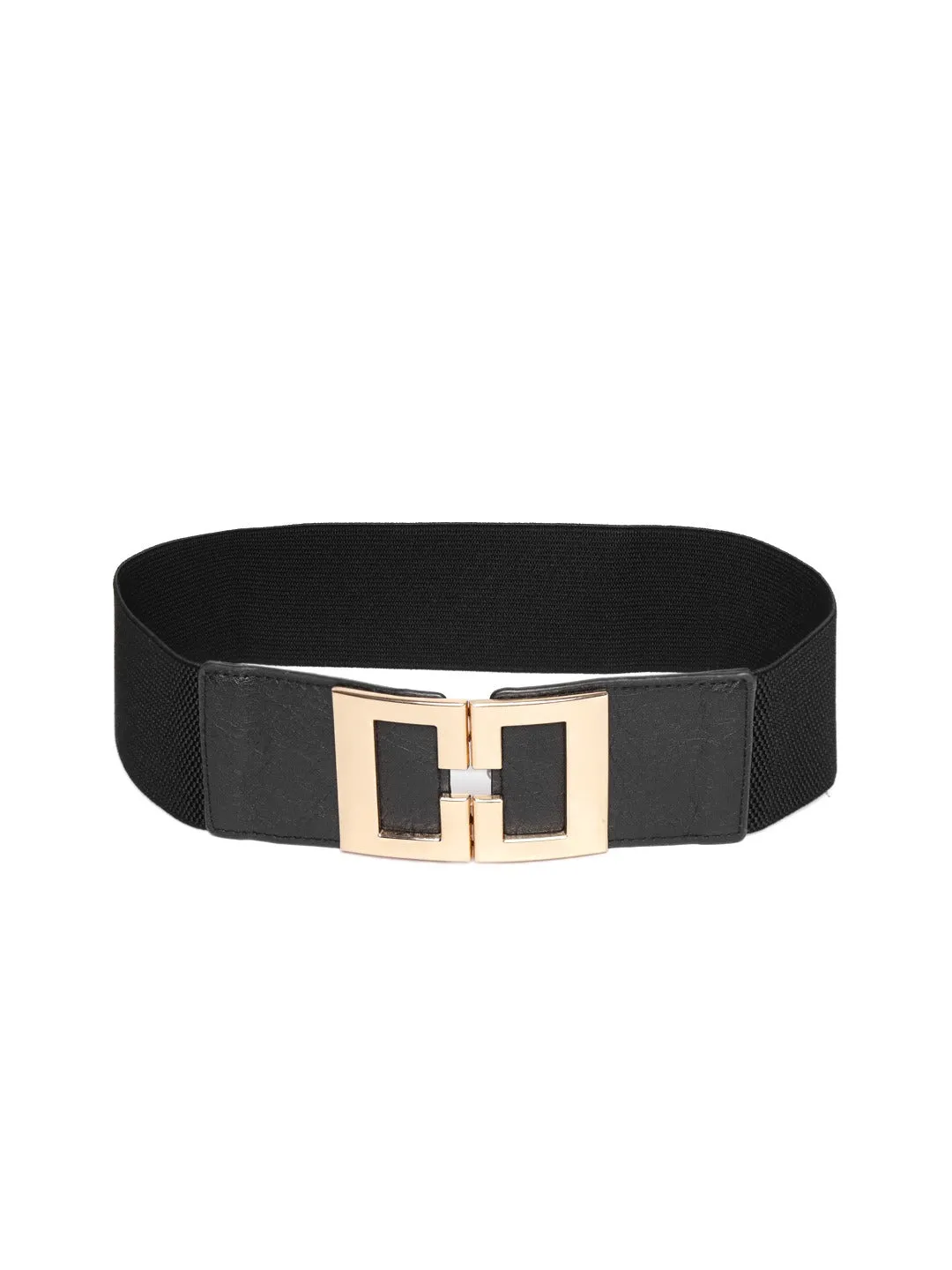 Berrylush Women Black Elastic Strap Double G Buckle Belt