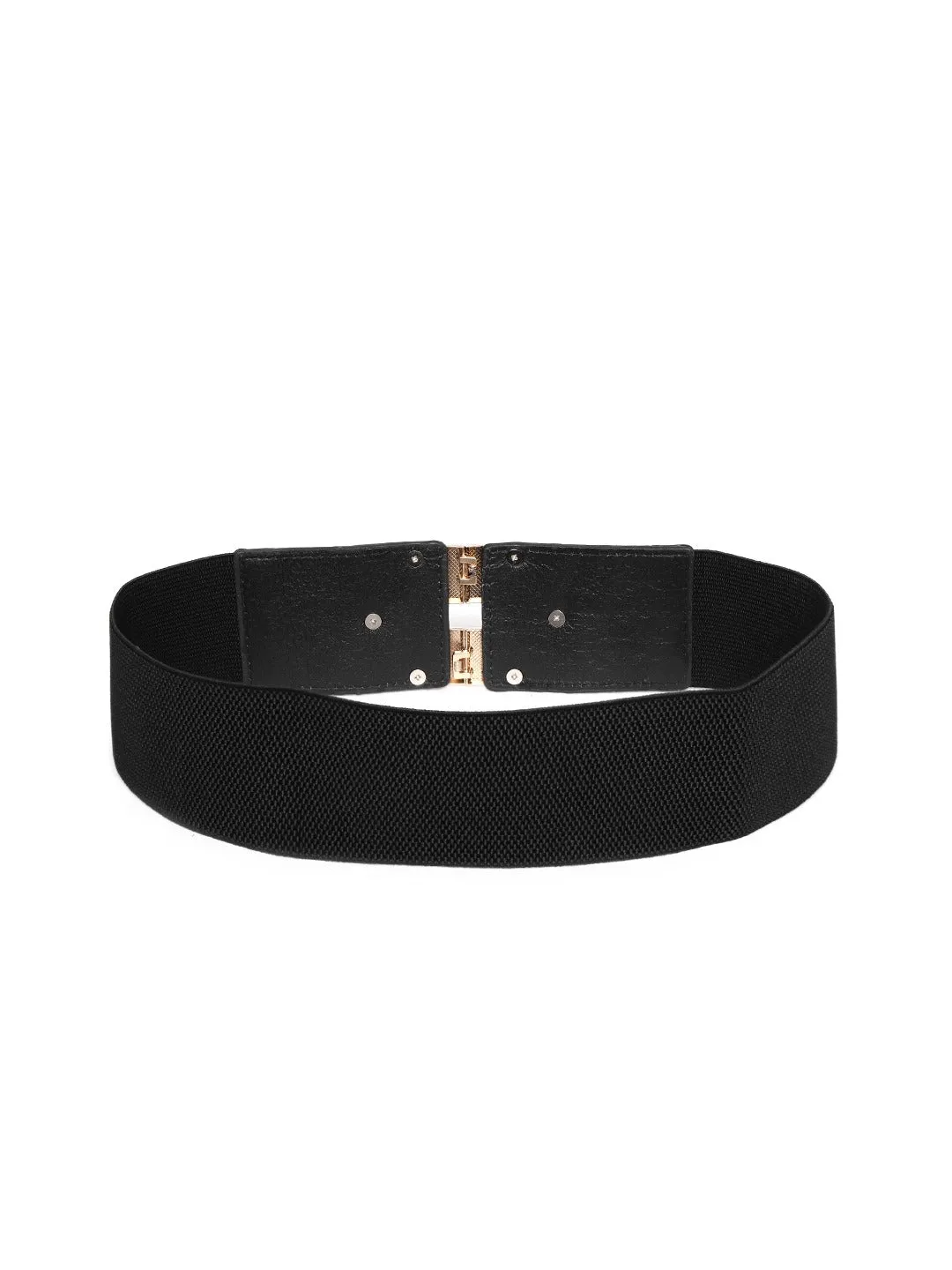 Berrylush Women Black Elastic Strap Double G Buckle Belt