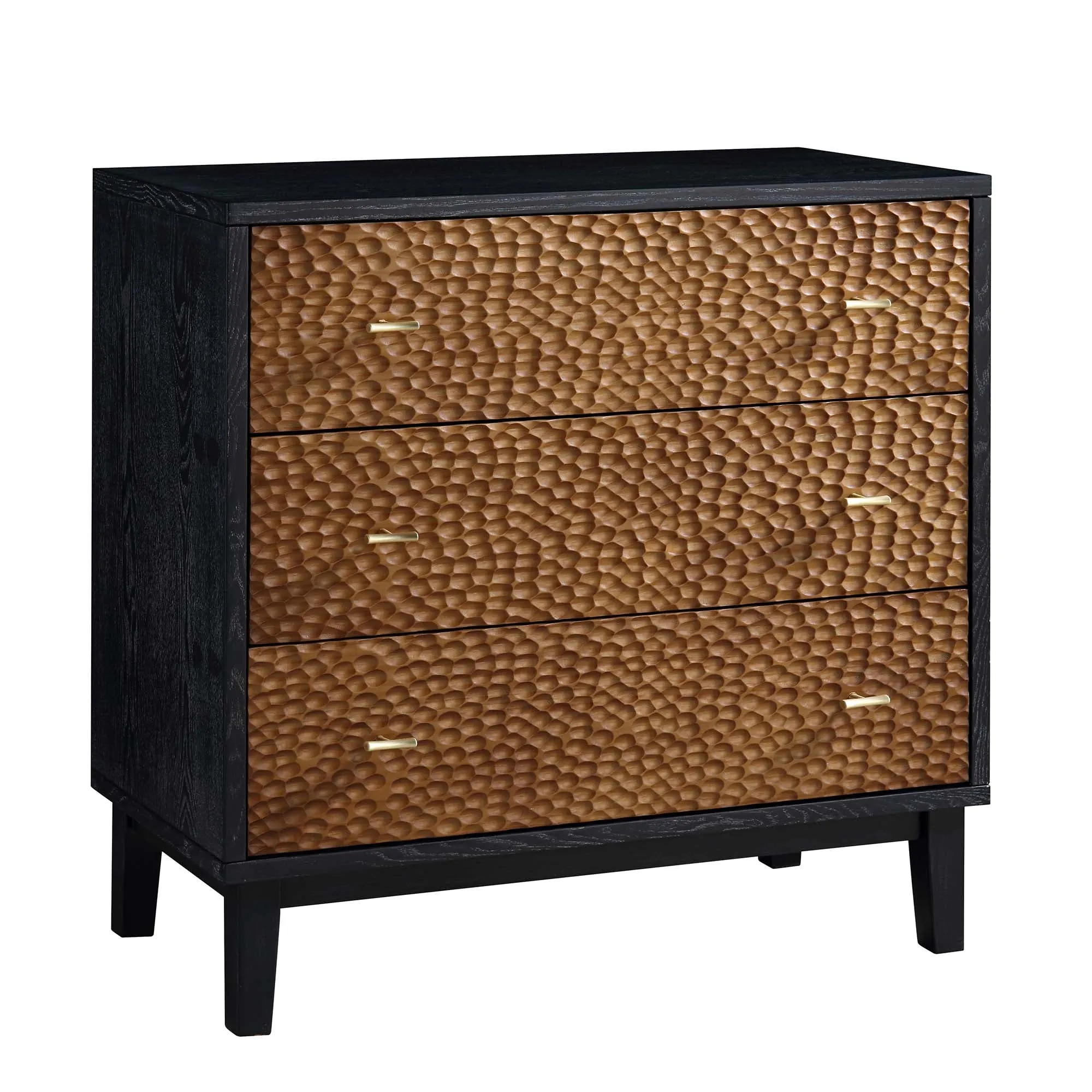 Bianca Chip Carved 3 Drawer Chest, Antique Bronze & Black