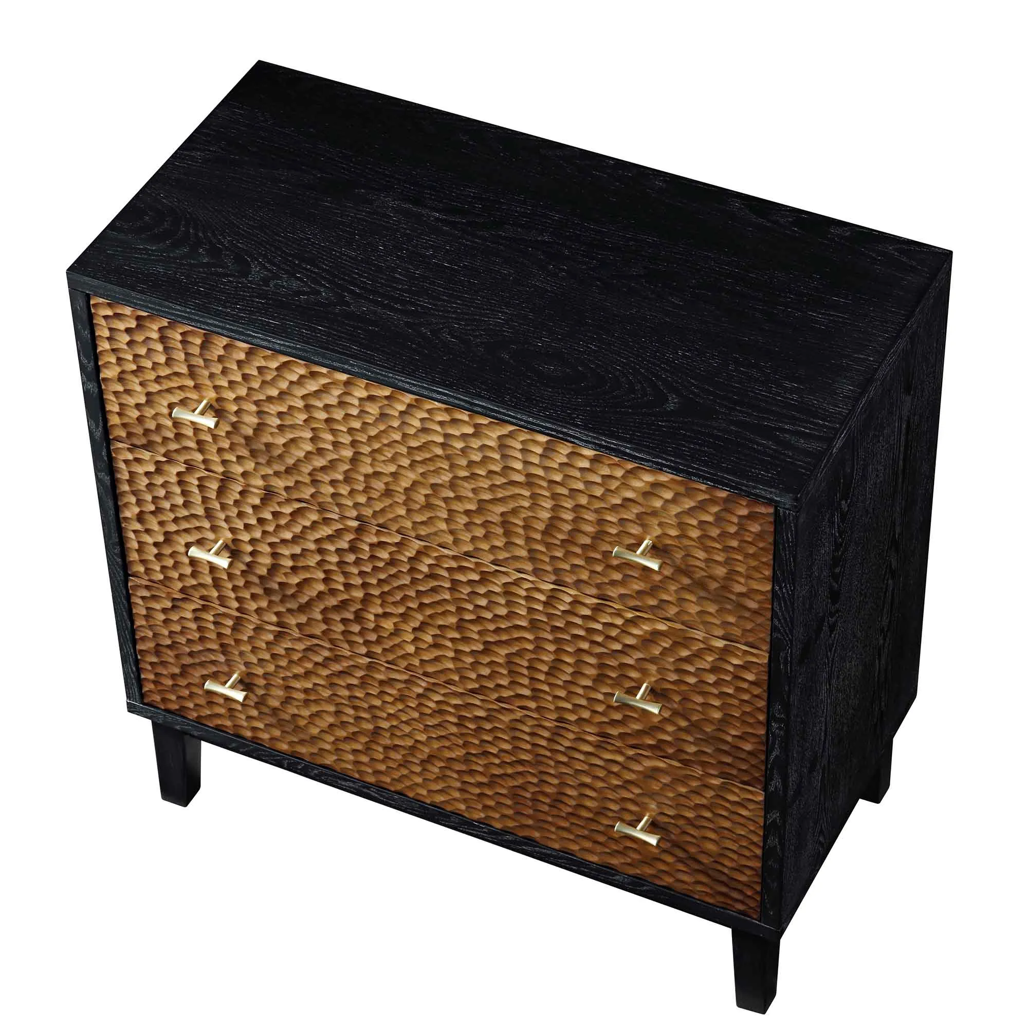 Bianca Chip Carved 3 Drawer Chest, Antique Bronze & Black