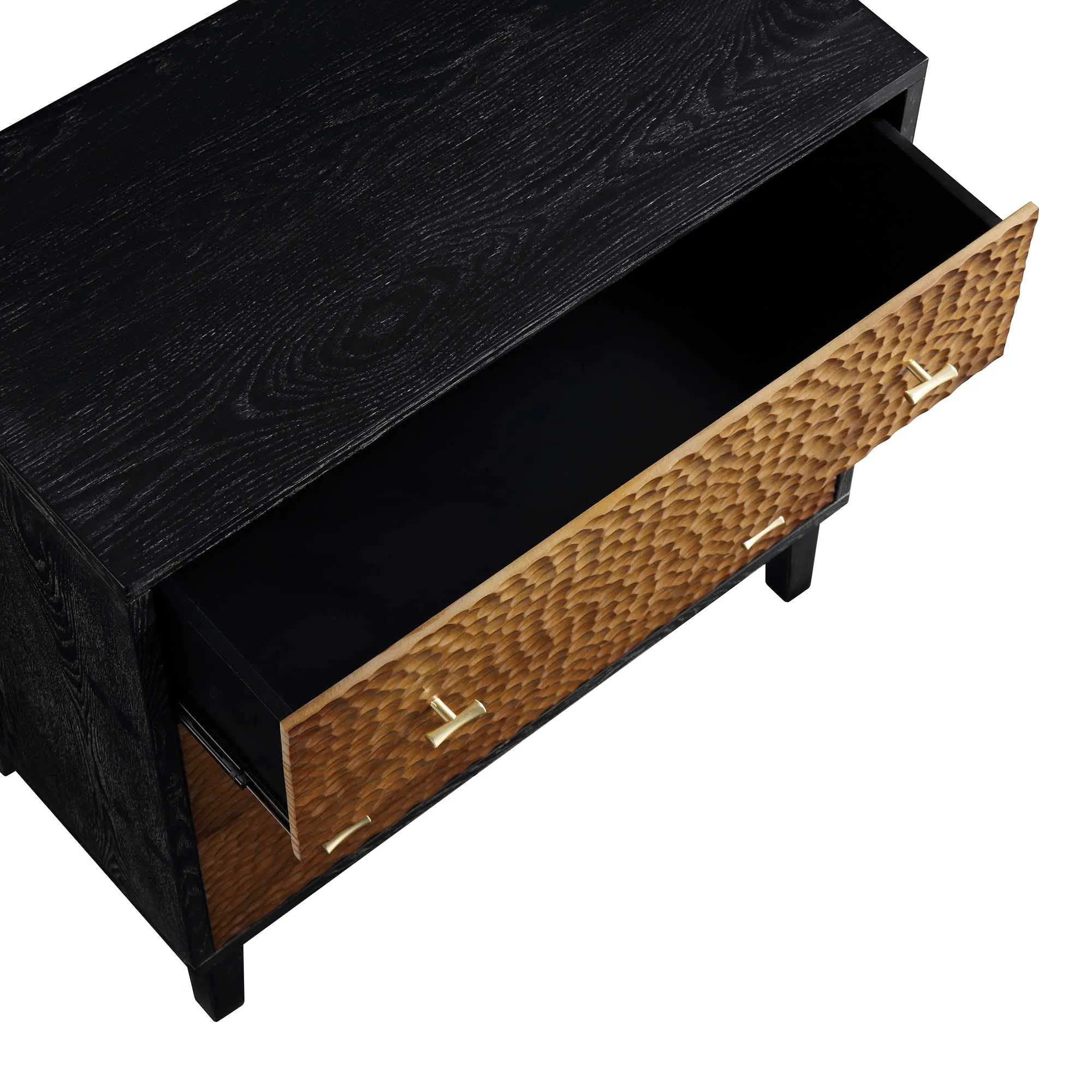 Bianca Chip Carved 3 Drawer Chest, Antique Bronze & Black