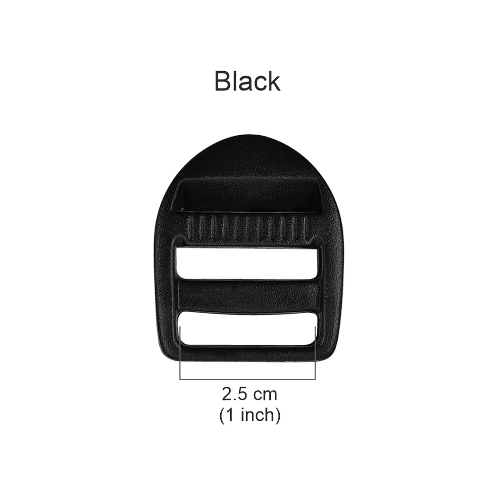 Black 25mm Ladder Lock Slider Strap Webbing Adjustable Plastic Buckle