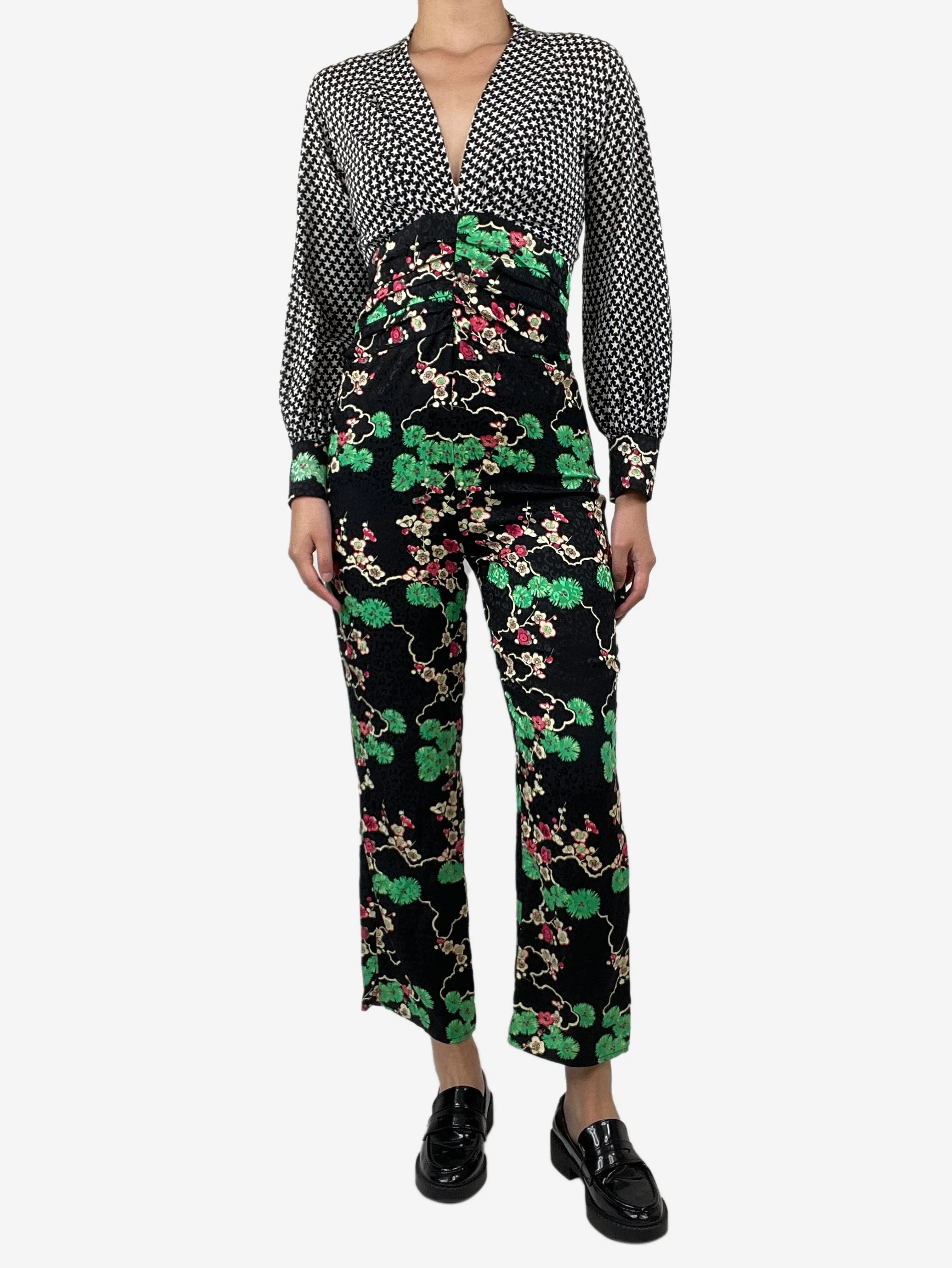 Black floral and star printed jumpsuit - size S