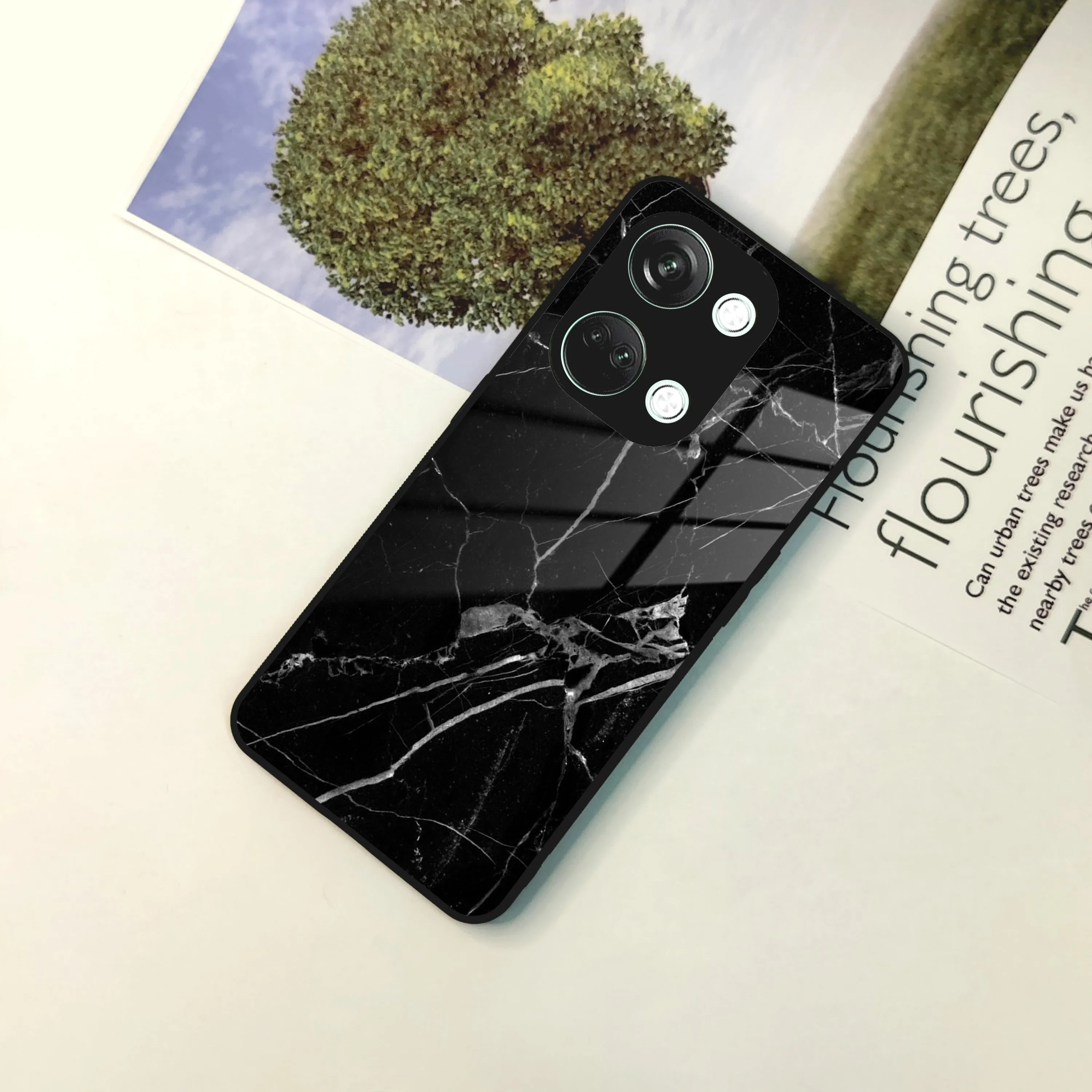 Black Marble Patter Glass Case Cover For OnePlus