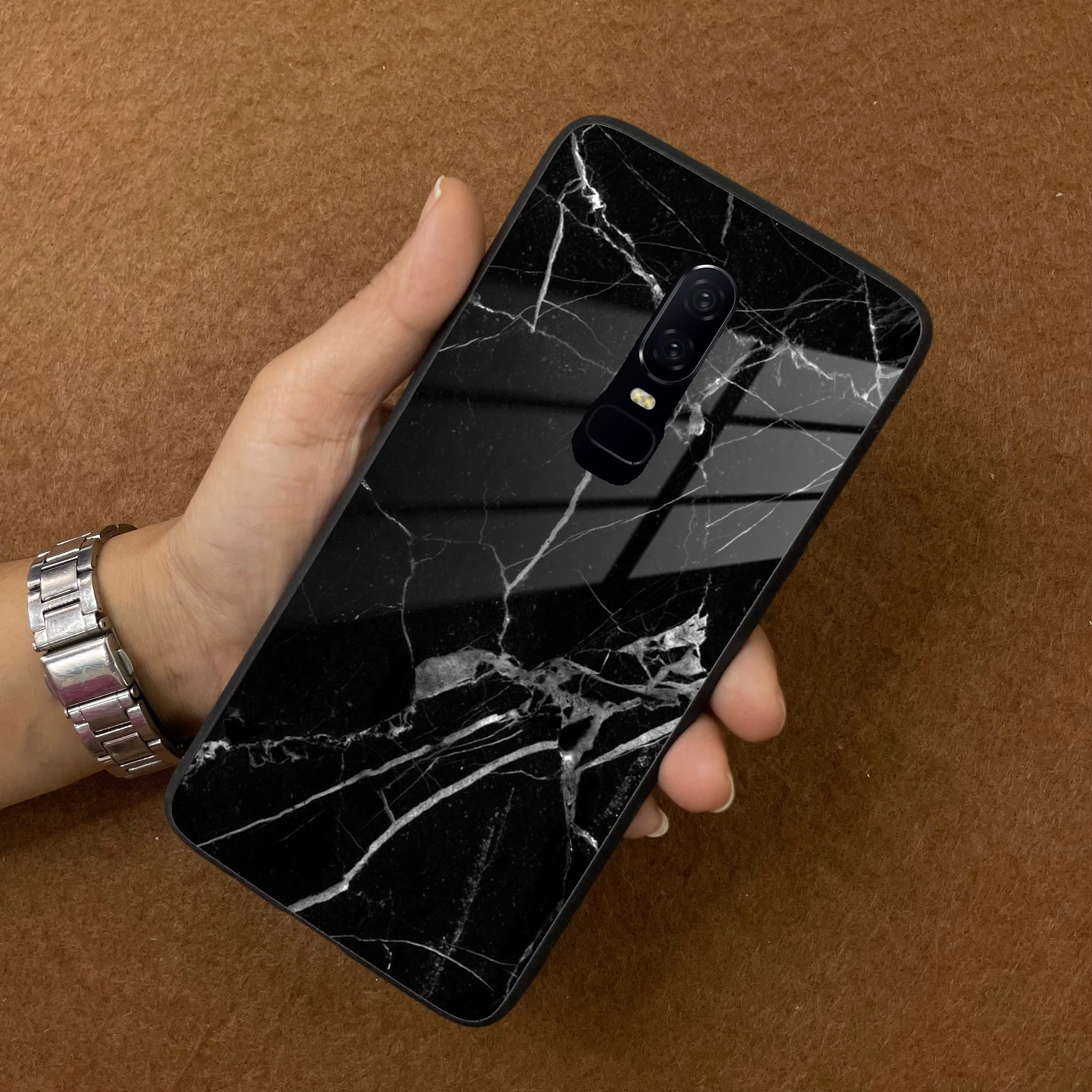 Black Marble Patter Glass Case Cover For OnePlus