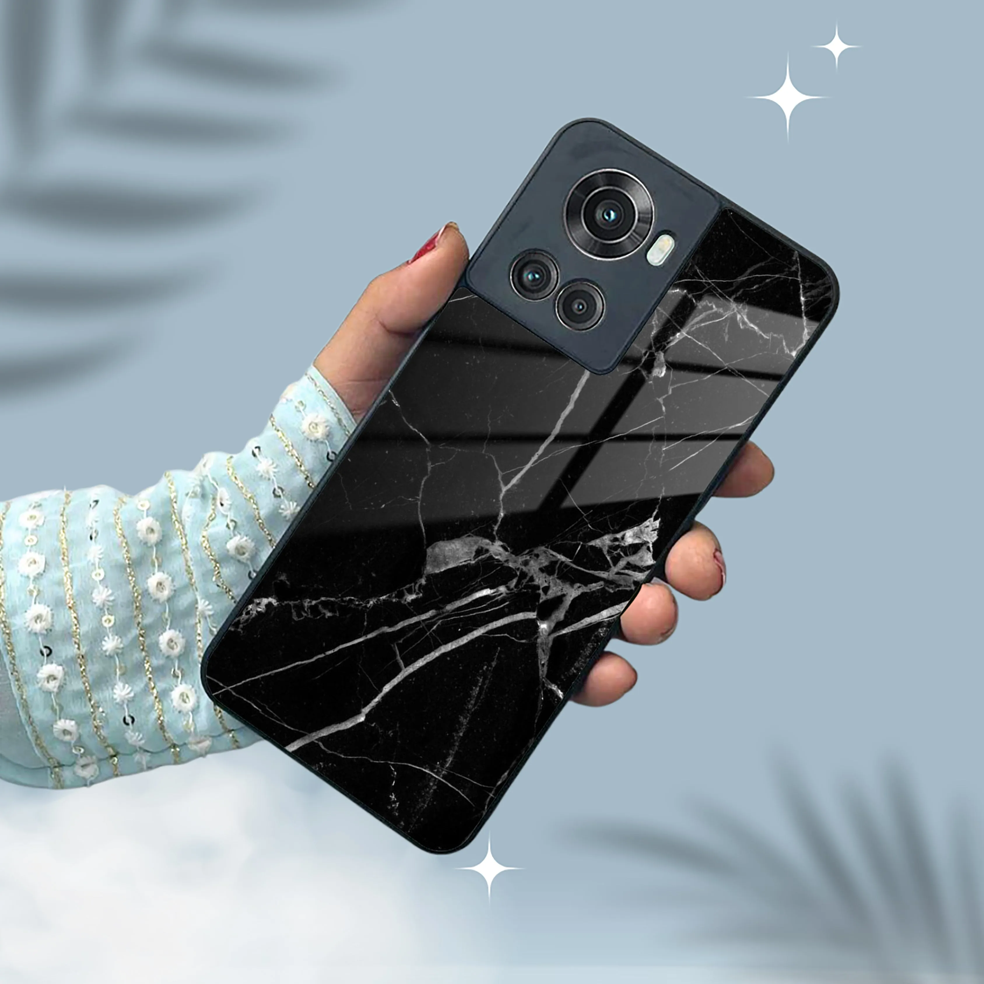 Black Marble Patter Glass Case Cover For OnePlus