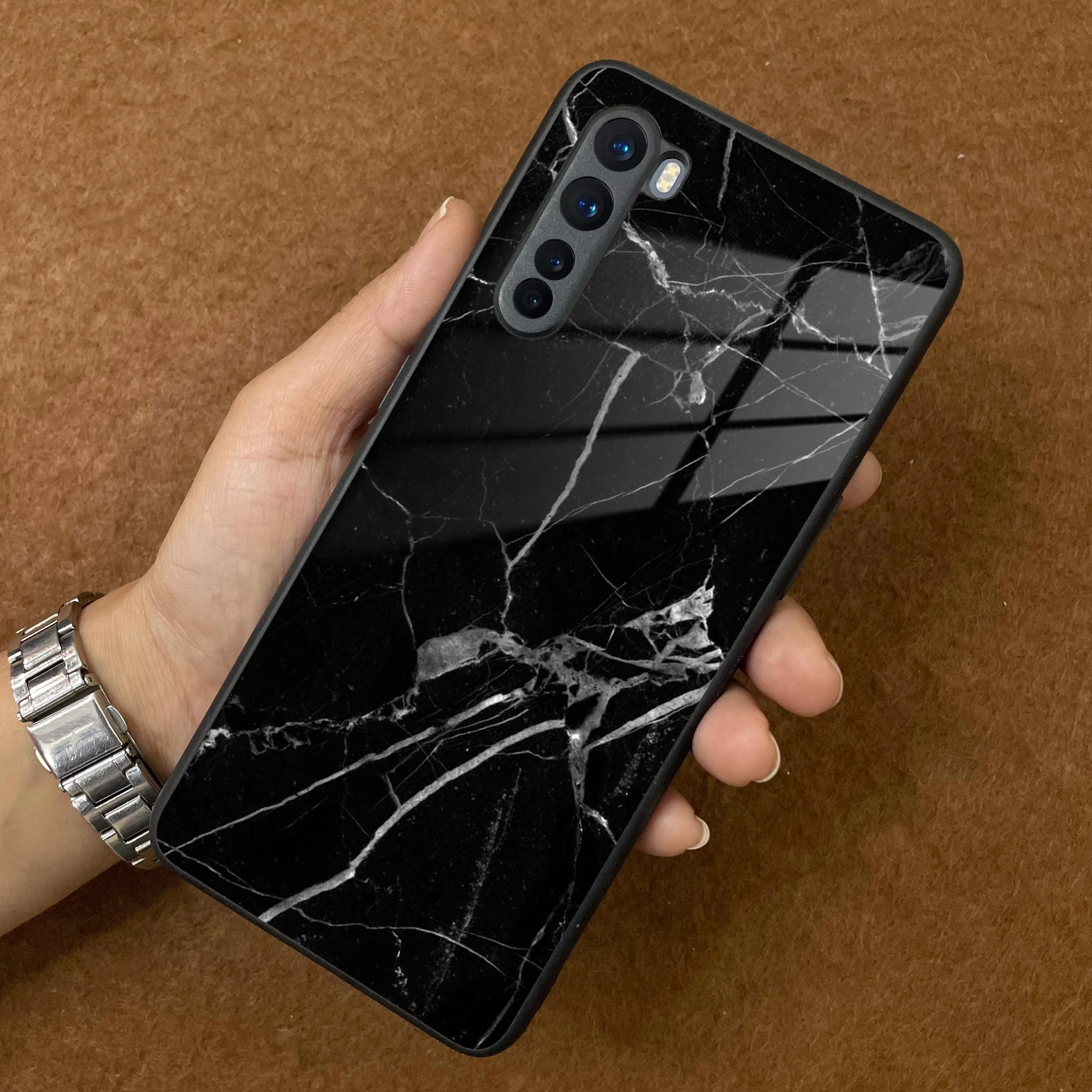 Black Marble Patter Glass Case Cover For OnePlus