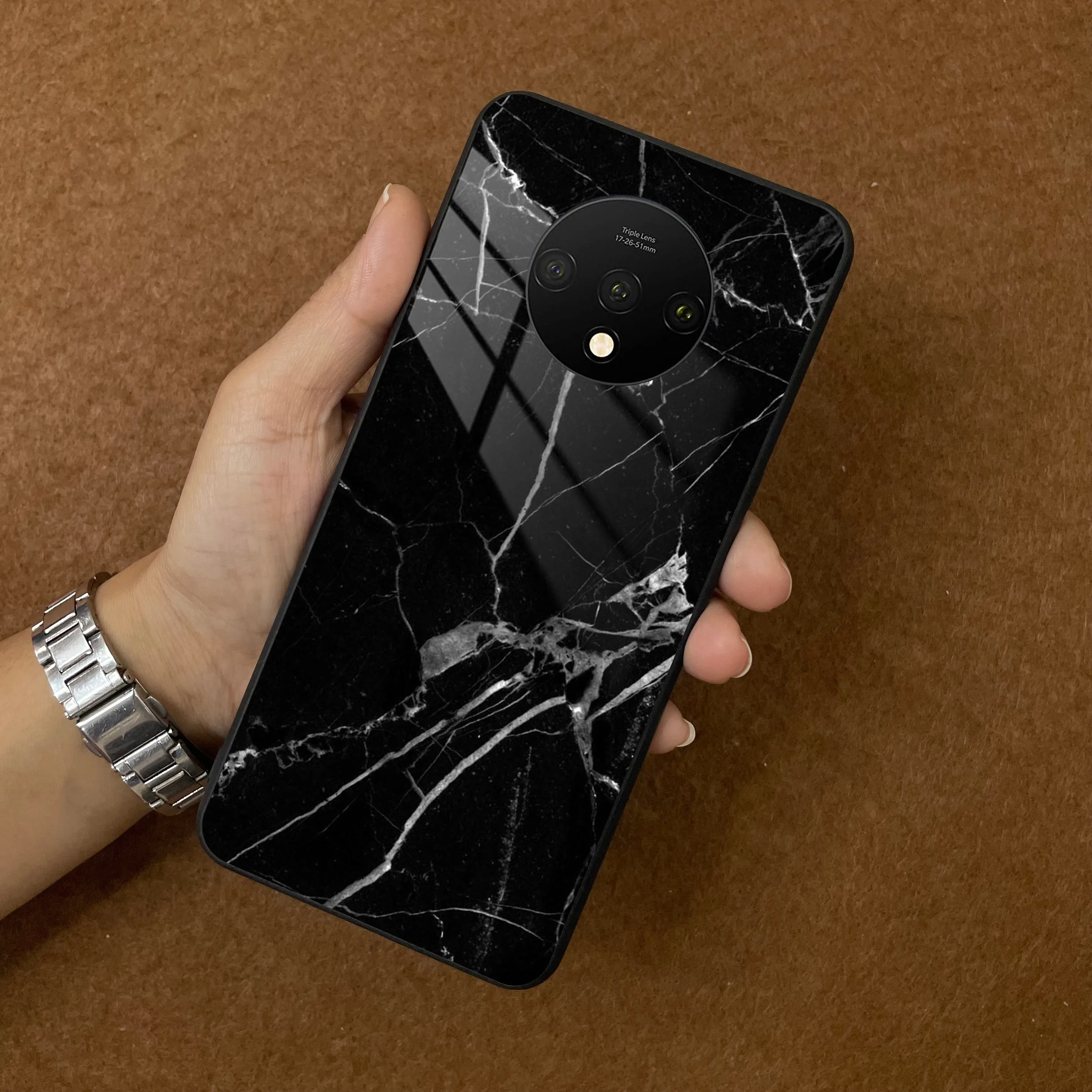 Black Marble Patter Glass Case Cover For OnePlus