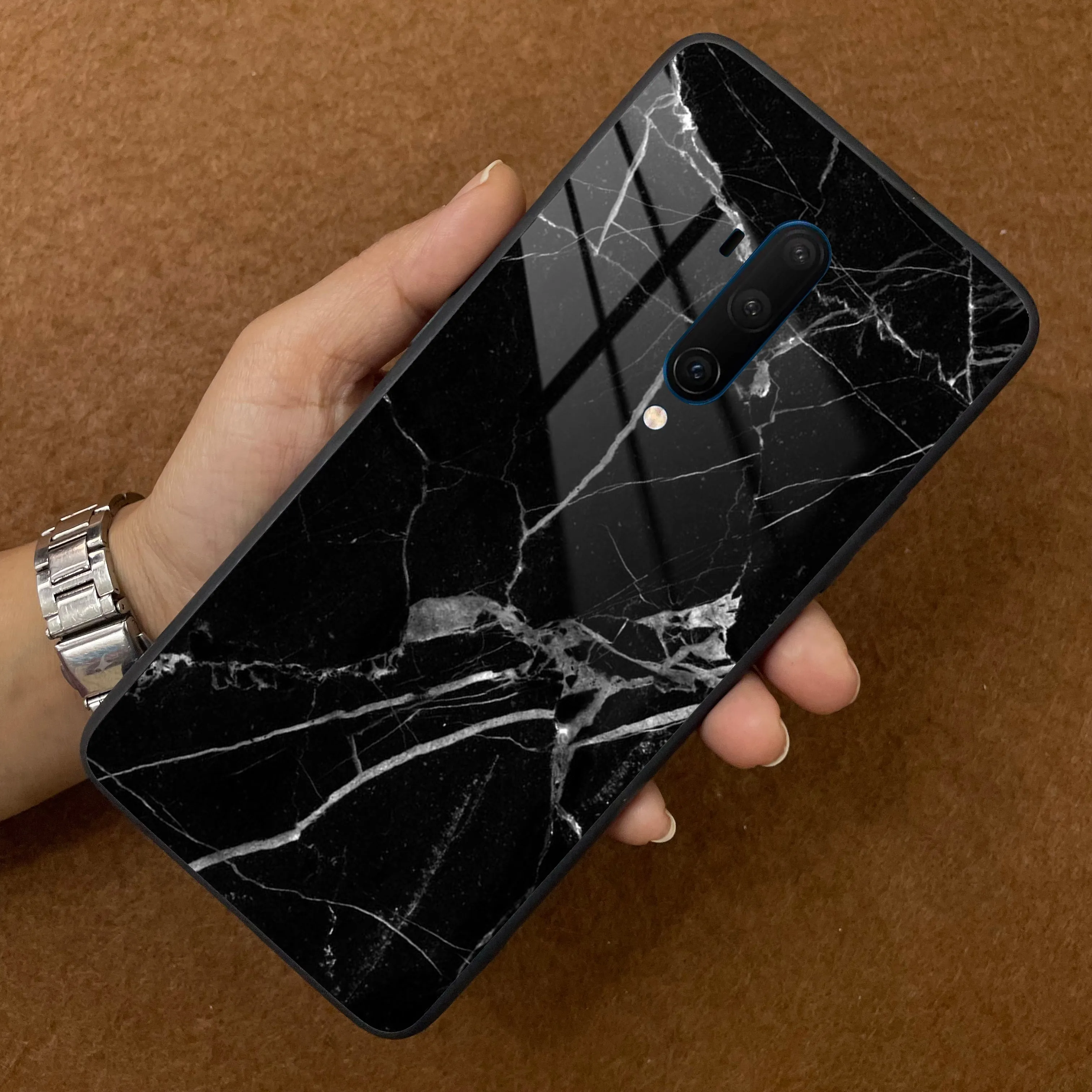 Black Marble Patter Glass Case Cover For OnePlus