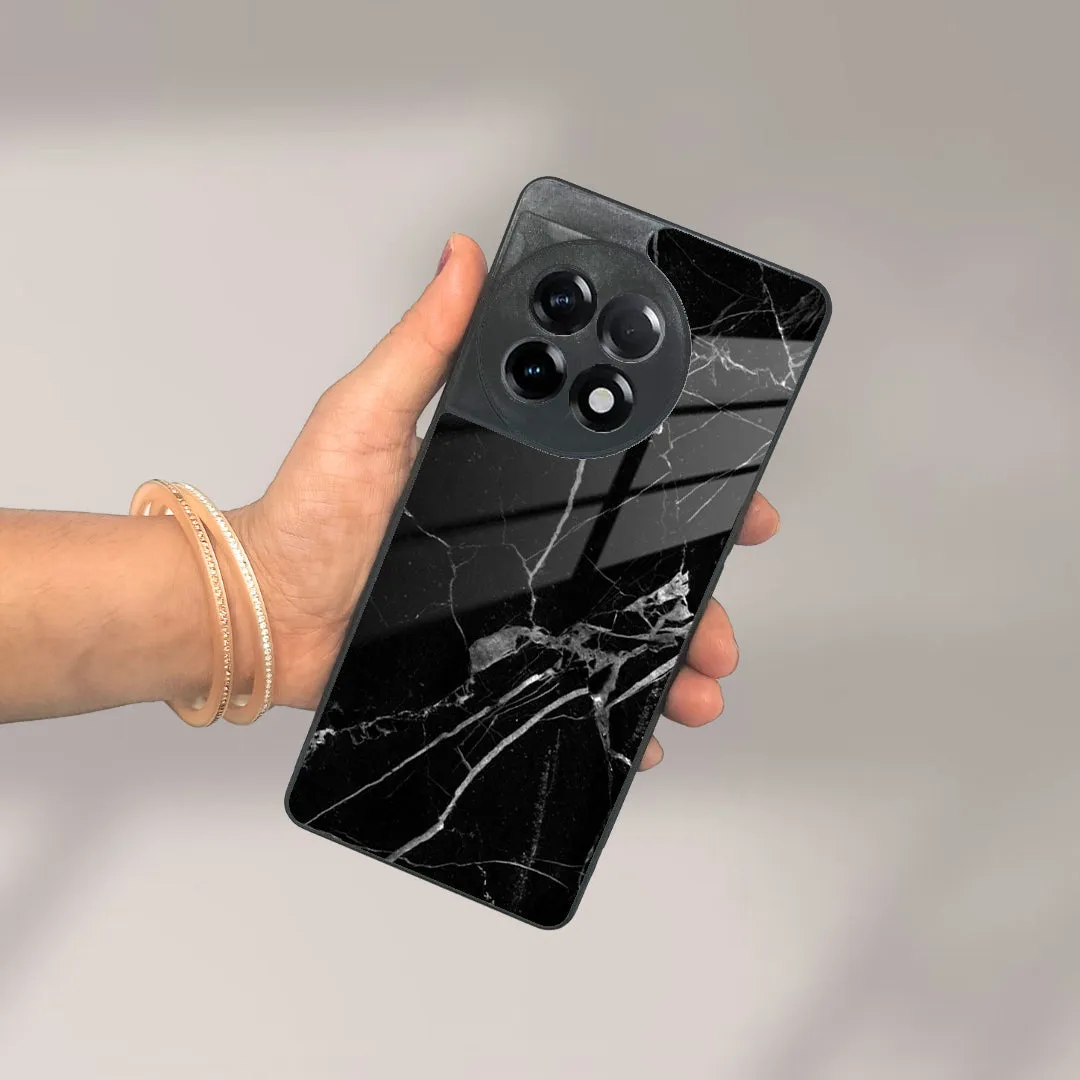 Black Marble Patter Glass Case Cover For OnePlus