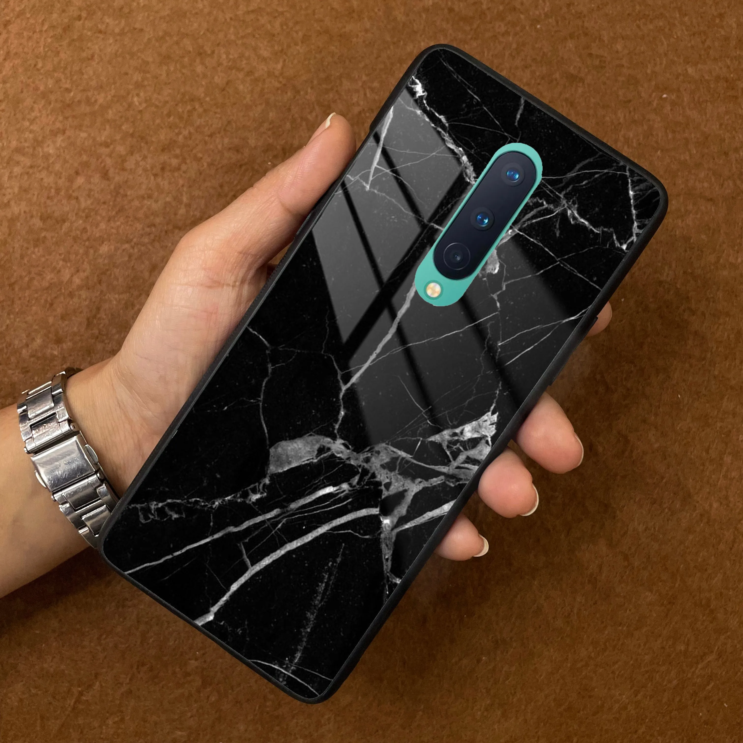 Black Marble Patter Glass Case Cover For OnePlus